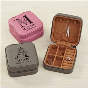 Floral Bridesmaid Personalized Leatherette Jewelry Case-Grey - 42718-G
