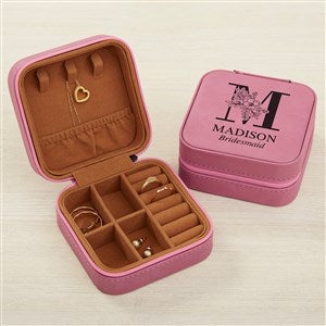 Floral Bridesmaid Personalized Leatherette Jewelry Case -Pink - 42718-P