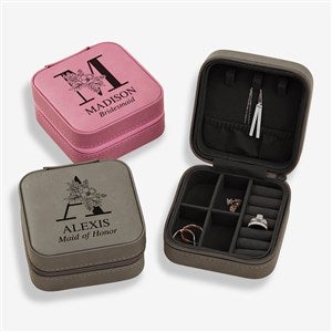 Floral Bridesmaid Personalized Leatherette Jewelry Case-Grey - 42718-G