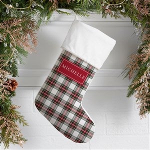 Classic Holiday Plaid Personalized Ivory Christmas Stockings - 42735-I