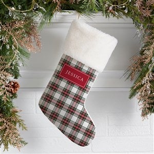 Classic Holiday Plaid Personalized Christmas Stockings - Ivory Faux Fur - 42735-IF