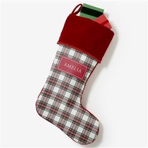 Classic Holiday Plaid Personalized Burgundy Christmas Stockings - 42735-B