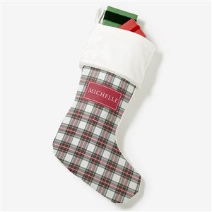 Classic Holiday Plaid Personalized Ivory Christmas Stockings - 42735-I