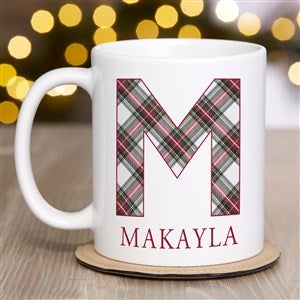 Classic Holiday Plaid Personalized Christmas Coffee Mug 11 oz.- White - 42738-S