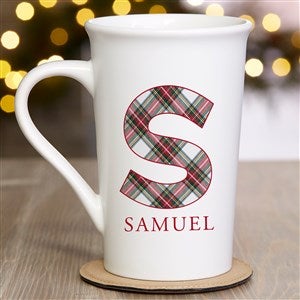 Classic Holiday Plaid Personalized Christmas Latte Mug - 16 oz. White - 42738-U