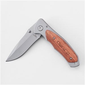 Engraved Graduation Matte Grey and Wood Pocket Knife - 42767