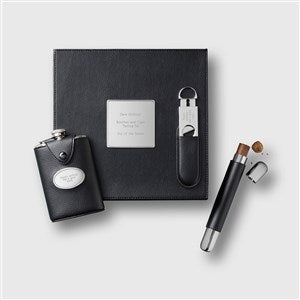 Engraved Vegan Leather Cigar and Flask Hobby Set - 42819