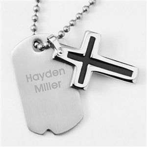 Childrens Engraved Cross and Dog Tag Necklace - 42917
