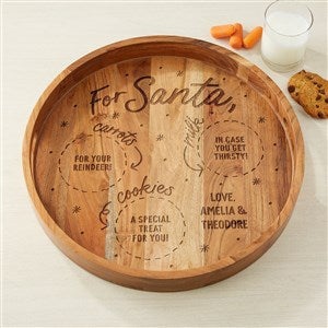 Cookies For Jolly Santa Engraved Acacia Wood Round Serving Tray - 42978