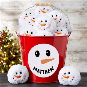 Smiling Snowman Personalized Snowball Fight Metal Bucket - Red - 42979-N