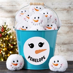Smiling Snowman Personalized Snowball Fight Metal Bucket - Turquoise - 42979-T