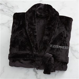 Romantic Date Embroidered Fleece Robe- Black - 43008-B