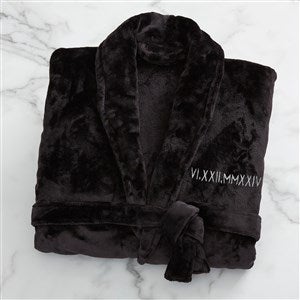 Romantic Date Embroidered Fleece Robe - Black - 43008-B