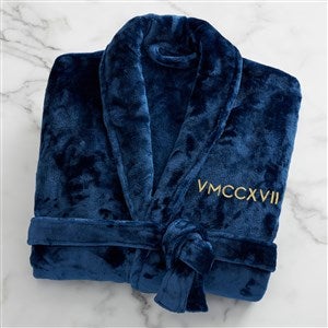 Romantic Date Embroidered Fleece Robe- Navy - 43008-N