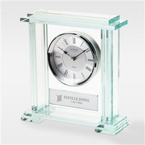 Corporate Engraved Jade Glass Desk Clock - 43011