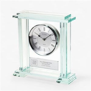Personalized Logo Engraved Jade Glass Desk Clock - 43011