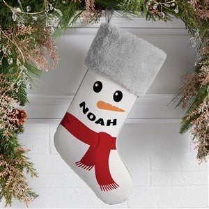 Smiling Snowman Personalized Christmas Stockings - Grey Faux Fur - 43074-GF