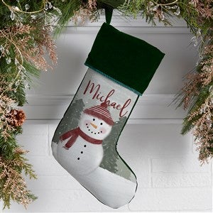 Watercolor Snowman Personalized Christmas Stockings - Green - 43075-G