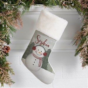 Watercolor Snowman Personalized Christmas Stockings - Ivory Faux Fur - 43075-IF