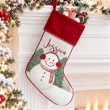 Watercolor Snowman Personalized Burgundy Christmas Stockings - 43075-B