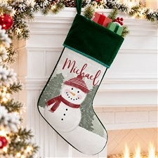 Watercolor Snowman Personalized Green Christmas Stockings - 43075-G