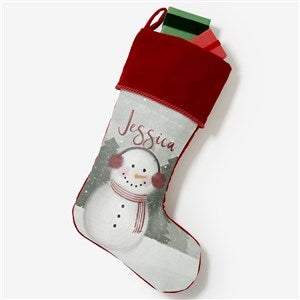 Watercolor Snowman Personalized Burgundy Christmas Stockings - 43075-B