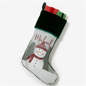 Watercolor Snowman Personalized Green Christmas Stockings - 43075-G