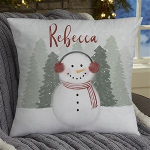 Watercolor Snowman Personalized Velvet Throw Pillow - 18" - 43083-LV
