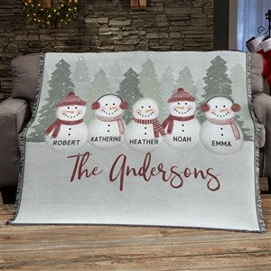 Watercolor Snowman Personalized Holiday Woven Throw Blanket - 56x60 - 43085-A