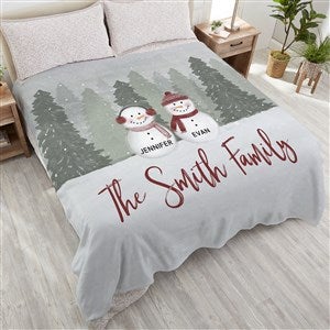 Watercolor Snowman Personalized 90x90 Plush Queen Fleece Blanket - 43085-QU