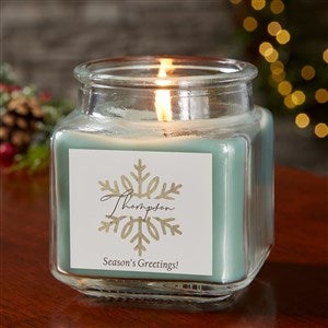 Silver and Gold Snowflakes Personalized Glass Candle Jar - Eucalyptus Mint Scent - 43096-10ES
