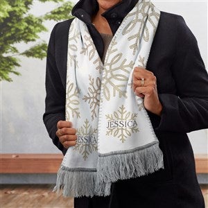 Silver and Gold Snowflakes Personalized Womens Sherpa Scarf - 43098-S