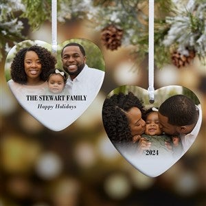 Merry & Bright Photo Personalized Heart Ornament- 3.25 Glossy - 2 Sided - 43127-2