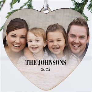 Merry & Bright Photo Personalized Heart Ornament- 4 Wood - 1 Sided - 43127-1W