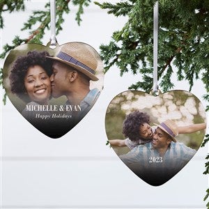 Merry & Bright Personalized Wood Photo Heart Ornament - 2-Sided - 43127-2W