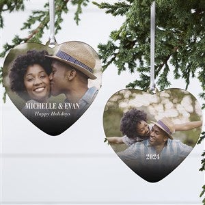 Merry & Bright Photo Personalized Heart Ornament- 4 Wood - 2 Sided - 43127-2W