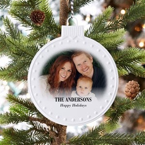 Merry & Bright Photo Personalized White Enamel Ornament - 43129