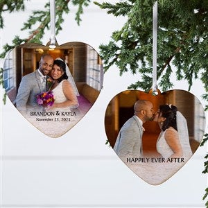 Wedded Bliss Photo Personalized Wood Heart Christmas Ornament - 2-Sided - 43135-2W