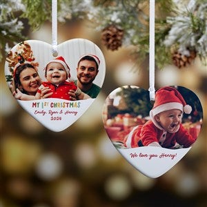 Bundle Of Joy Personalized First Christmas Photo Ornament - 2-Sided Heart - 43137-2