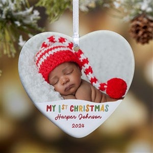 Bundle Of Joy Personalized First Christmas Photo Ornament - Ceramic Heart - 43137-1