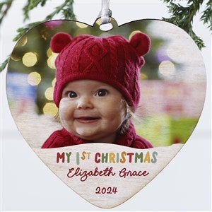 Bundle Of Joy Personalized First Christmas Photo Ornament - Wood Heart - 43137-1W