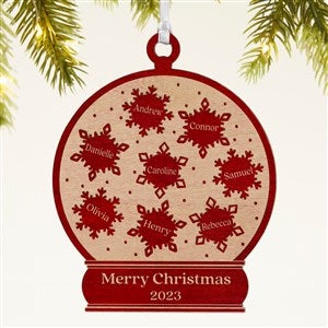 Snowflake Snow Globe Personalized Wood Ornament - Red - 43146-R