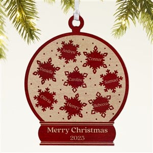 Snowflake Snow Globe Personalized Wood Ornament - Red - 43146-R