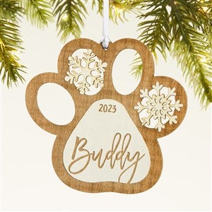 Snowflake Pet Paw Personalized Wood Ornament - White - 43150-W