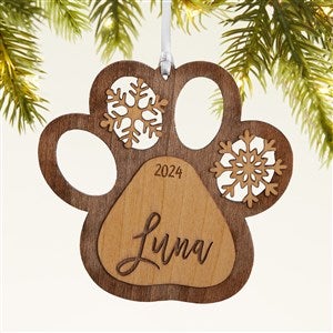 Snowflake Pet Paw Personalized Wood Ornament - Natural - 43150-N