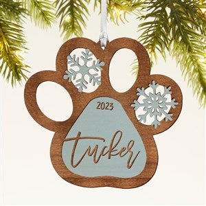 Snowflake Pet Paw Personalized Wood Ornament - Blue - 43150-B