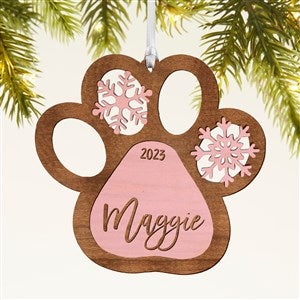 Snowflake Pet Paw Personalized Wood Ornament - Pink - 43150-P