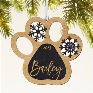 Snowflake Pet Paw Personalized Wood Ornament - Black - 43150-BLK