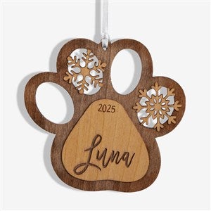 Snowflake Pet Paw Personalized Wood Ornament - Natural - 43150-N