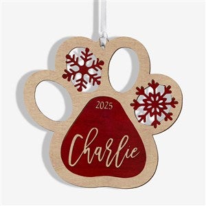 Snowflake Pet Paw Personalized Wood Ornament - Red - 43150-R